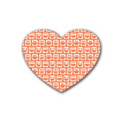 Coral And White Owl Pattern Heart Coaster (4 Pack)  by GardenOfOphir