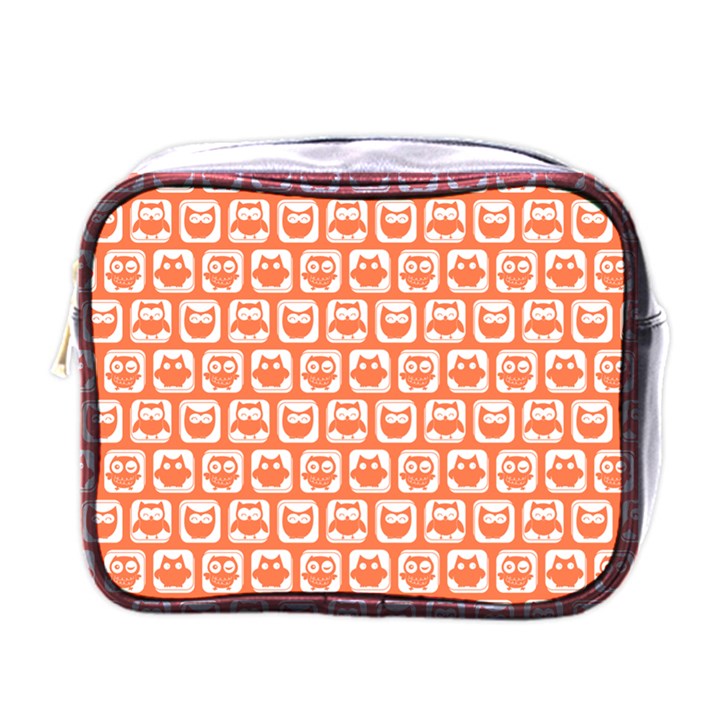 Coral And White Owl Pattern Mini Toiletries Bags