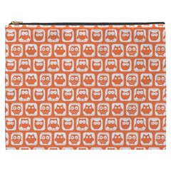 Coral And White Owl Pattern Cosmetic Bag (xxxl)  by GardenOfOphir