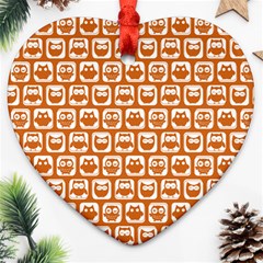 Orange And White Owl Pattern Ornament (heart)  by GardenOfOphir