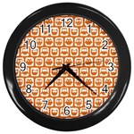 Orange And White Owl Pattern Wall Clocks (Black) Front