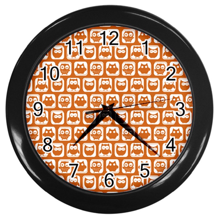 Orange And White Owl Pattern Wall Clocks (Black)