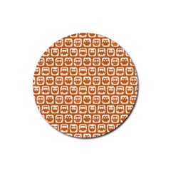 Orange And White Owl Pattern Rubber Round Coaster (4 Pack)  by GardenOfOphir