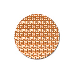 Orange And White Owl Pattern Magnet 3  (round) by GardenOfOphir