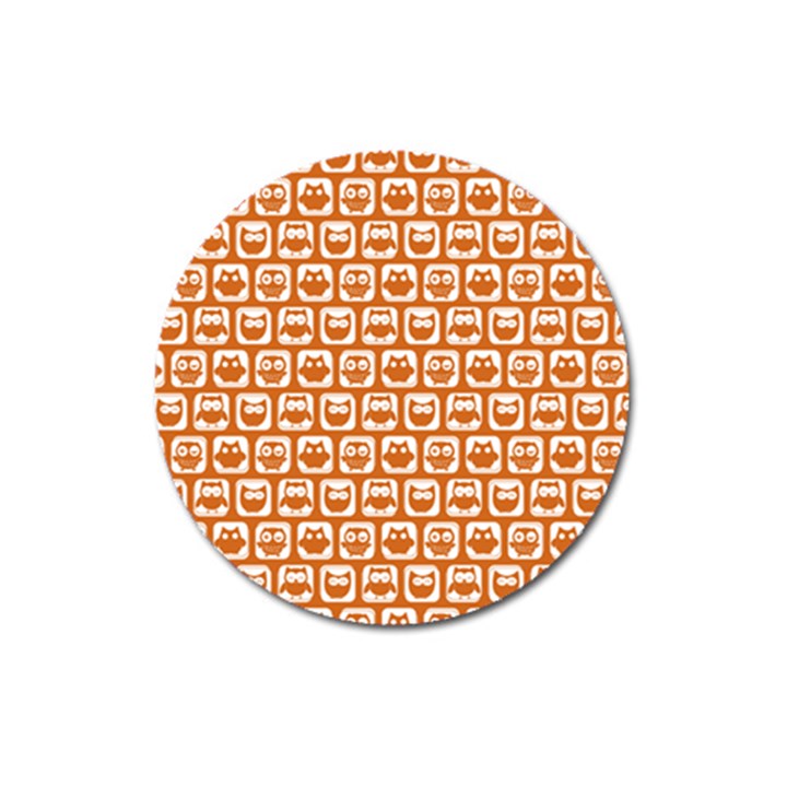 Orange And White Owl Pattern Magnet 3  (Round)