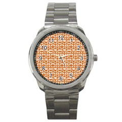 Orange And White Owl Pattern Sport Metal Watches by GardenOfOphir