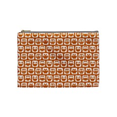 Orange And White Owl Pattern Cosmetic Bag (medium)  by GardenOfOphir