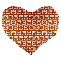 Orange And White Owl Pattern Large 19  Premium Heart Shape Cushions by GardenOfOphir