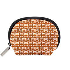 Orange And White Owl Pattern Accessory Pouches (small) 