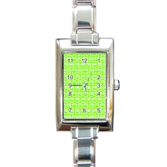 Lime Green And White Owl Pattern Rectangle Italian Charm Watches by GardenOfOphir