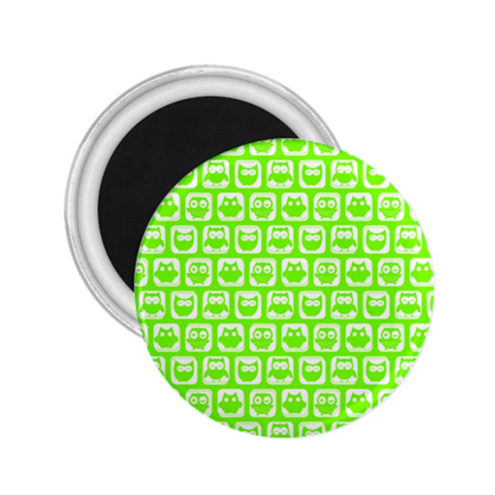 Lime Green And White Owl Pattern 2.25  Magnets