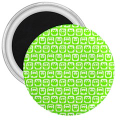 Lime Green And White Owl Pattern 3  Magnets by GardenOfOphir