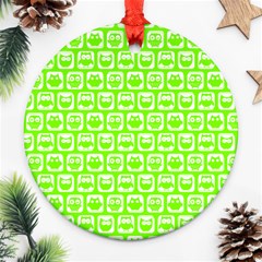 Lime Green And White Owl Pattern Ornament (round) 