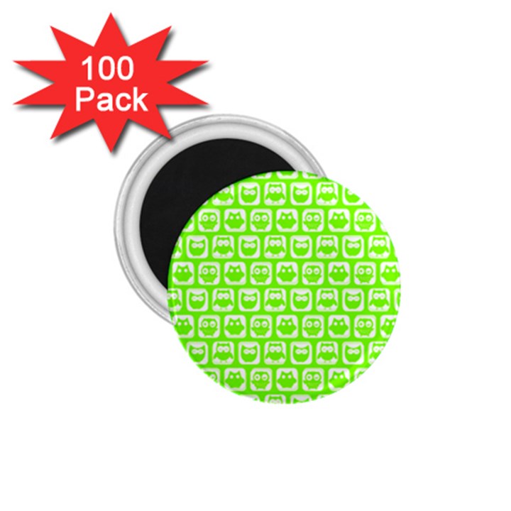 Lime Green And White Owl Pattern 1.75  Magnets (100 pack) 