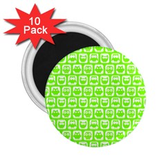 Lime Green And White Owl Pattern 2 25  Magnets (10 Pack)  by GardenOfOphir