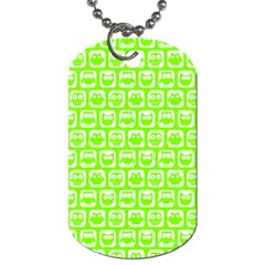 Lime Green And White Owl Pattern Dog Tag (one Side)