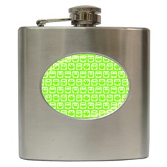 Lime Green And White Owl Pattern Hip Flask (6 Oz) by GardenOfOphir