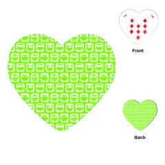 Lime Green And White Owl Pattern Playing Cards (heart)  by GardenOfOphir