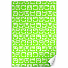 Lime Green And White Owl Pattern Canvas 12  X 18   by GardenOfOphir