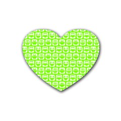 Lime Green And White Owl Pattern Heart Coaster (4 Pack) 