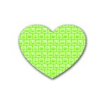 Lime Green And White Owl Pattern Heart Coaster (4 pack)  Front