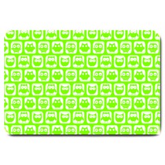 Lime Green And White Owl Pattern Large Doormat  by GardenOfOphir