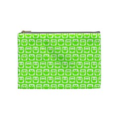 Lime Green And White Owl Pattern Cosmetic Bag (medium)  by GardenOfOphir