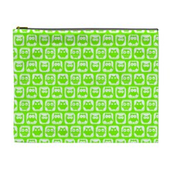 Lime Green And White Owl Pattern Cosmetic Bag (xl) by GardenOfOphir