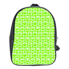 Lime Green And White Owl Pattern School Bags(large)  by GardenOfOphir