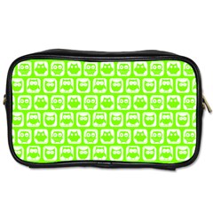 Lime Green And White Owl Pattern Toiletries Bags 2-side by GardenOfOphir