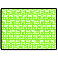 Lime Green And White Owl Pattern Fleece Blanket (large) 