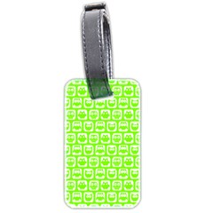 Lime Green And White Owl Pattern Luggage Tags (two Sides) by GardenOfOphir