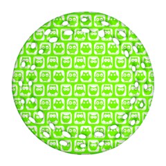 Lime Green And White Owl Pattern Ornament (round Filigree)  by GardenOfOphir