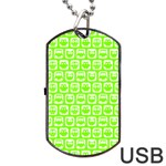 Lime Green And White Owl Pattern Dog Tag USB Flash (One Side) Front