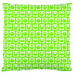 Lime Green And White Owl Pattern Large Cushion Cases (one Side)  by GardenOfOphir