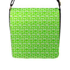 Lime Green And White Owl Pattern Flap Messenger Bag (l)  by GardenOfOphir