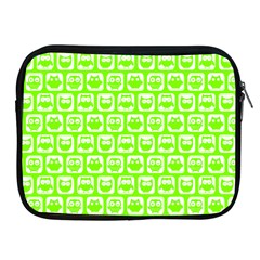 Lime Green And White Owl Pattern Apple Ipad 2/3/4 Zipper Cases by GardenOfOphir