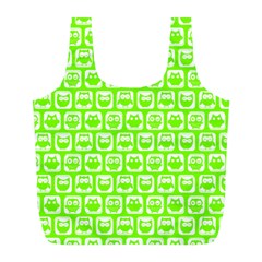 Lime Green And White Owl Pattern Full Print Recycle Bags (l) 