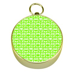 Lime Green And White Owl Pattern Gold Compasses by GardenOfOphir