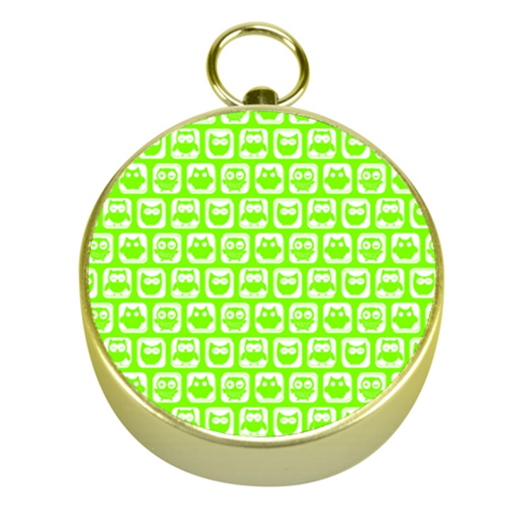 Lime Green And White Owl Pattern Gold Compasses