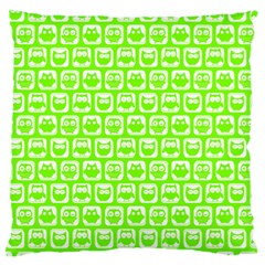 Lime Green And White Owl Pattern Large Flano Cushion Cases (two Sides) 