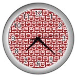 Red And White Owl Pattern Wall Clocks (Silver)  Front