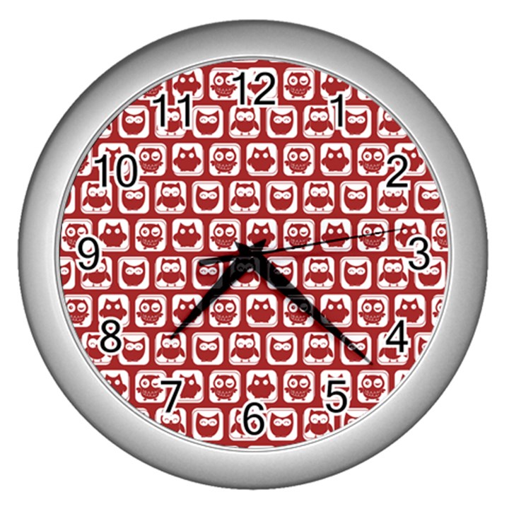 Red And White Owl Pattern Wall Clocks (Silver) 