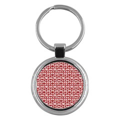 Red And White Owl Pattern Key Chains (round)  by GardenOfOphir