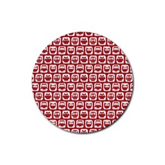 Red And White Owl Pattern Rubber Round Coaster (4 Pack)  by GardenOfOphir