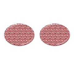 Red And White Owl Pattern Cufflinks (oval) by GardenOfOphir