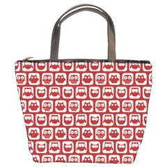 Red And White Owl Pattern Bucket Bags by GardenOfOphir