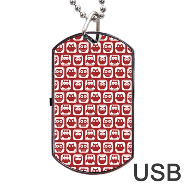 Red And White Owl Pattern Dog Tag USB Flash (One Side)