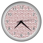 Light Pink And White Owl Pattern Wall Clocks (Silver)  Front