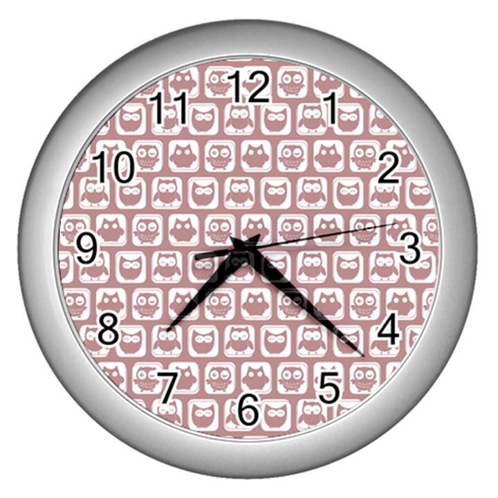 Light Pink And White Owl Pattern Wall Clocks (Silver) 